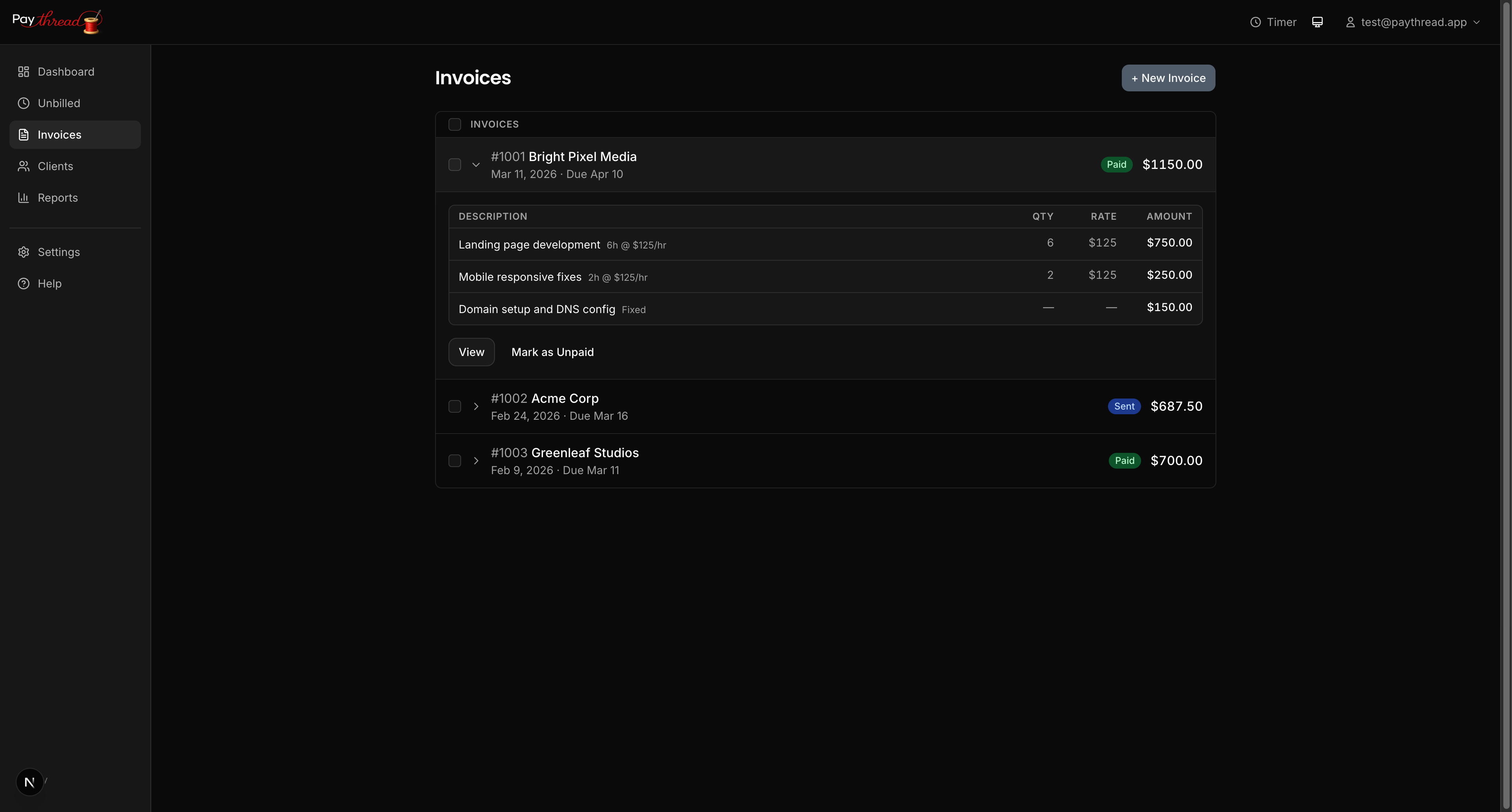 Invoice detail showing expanded line items